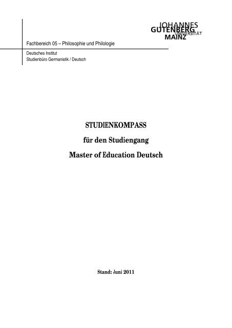 Studienkompass für den Master of Education Deutsch - Johannes ...
