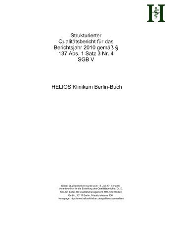 Qualitätsbericht, HELIOS Klinikum Berlin-Buch - Krankenhaussuche