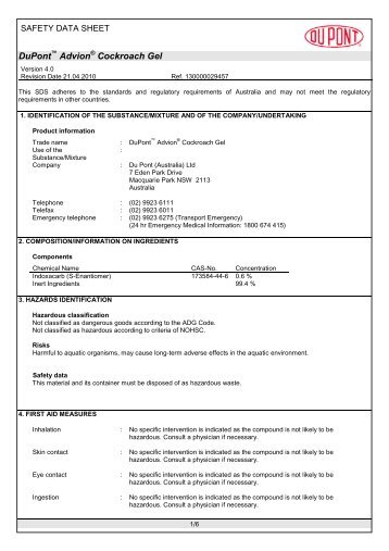 Advion Cockroach Gel MSDS Exp 2017 - Agserv