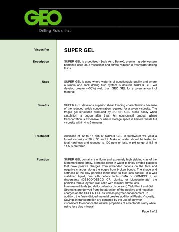 SUPER GEL - GEO Drilling Fluids, Inc.