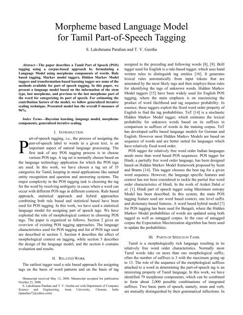 Morpheme based Language Model for Tamil Part-of-Speech Tagging