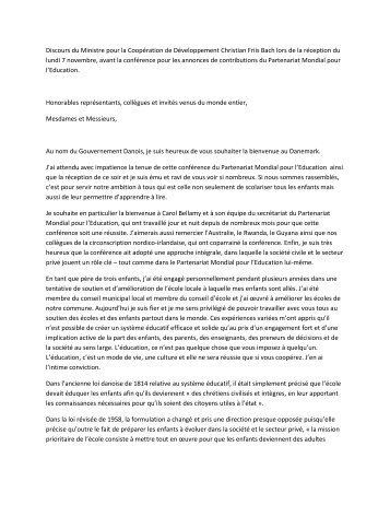 Discours du Ministre pour la Coopération de Développement ...