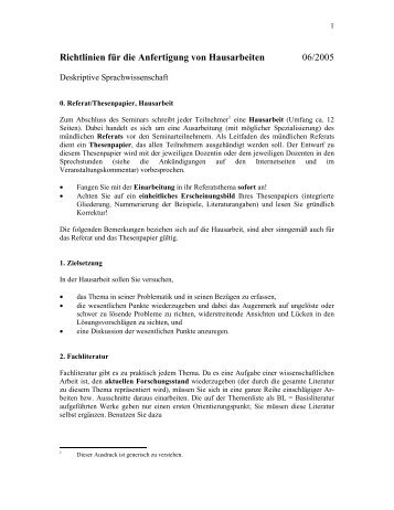 Richtlinien für die Anfertigung von Hausarbeiten 06/2005
