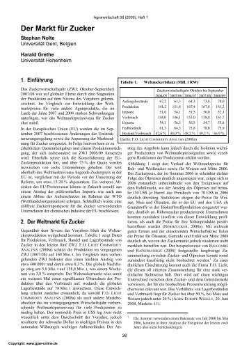 Der Markt für Zucker - German Journal of Agricultural Economics