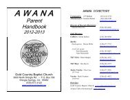 AWANA Parent Handbook - Gold Country Baptist Church