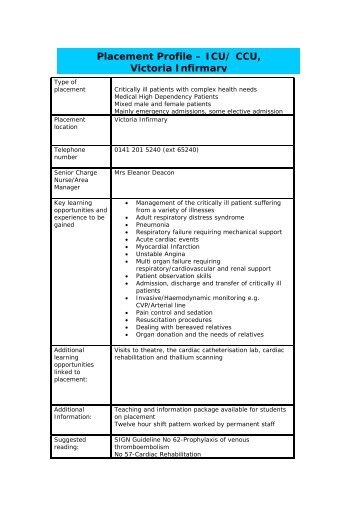 Placement Profile – ICU/ CCU, Victoria Infirmary