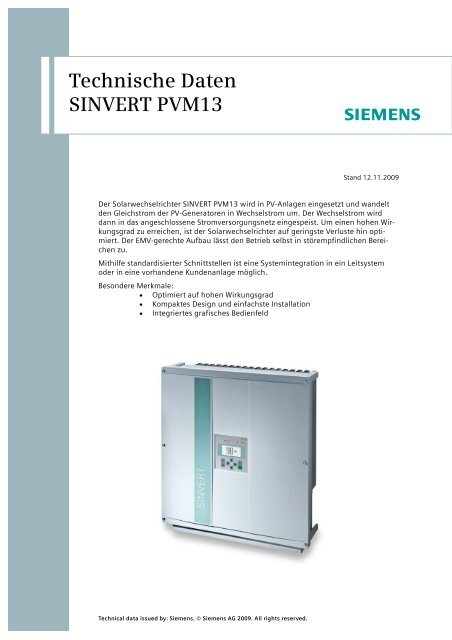 Technische Daten SINVERT PVM13 - RICHTER SOLAR GmbH ...