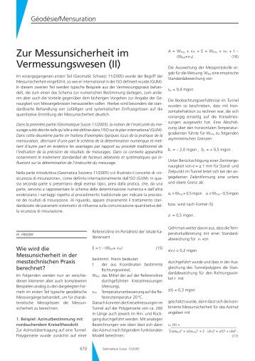 Zur Messunsicherheit im Vermessungswesen (II) - Geomatik Schweiz