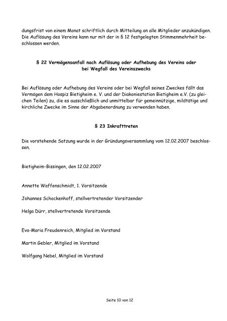 Satzung des Trägervereins Bietigheim-Bissinger Tafel e.V.
