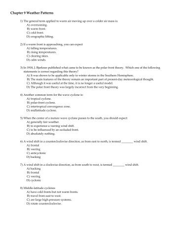 Chapter 9 Weather Patterns