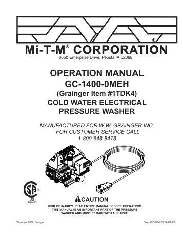 OPERATION MANUAL GC-1400-0MEH (Grainger Item #1TDK4)