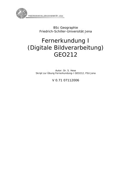 Fernerkundung I (Digitale Bildverarbeitung) - Friedrich-Schiller ...