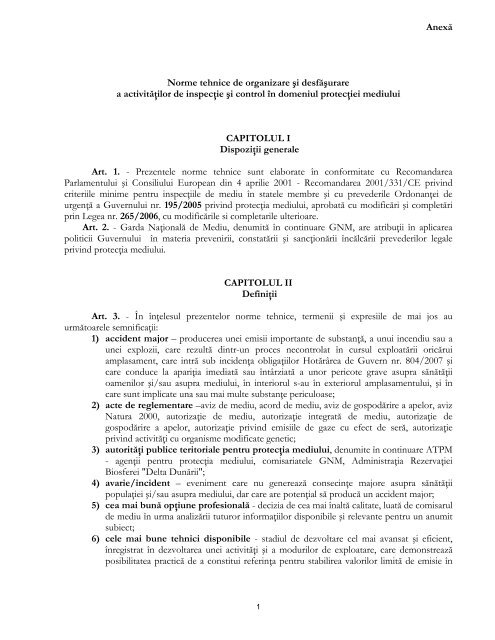 Norme tehnice de organizare si desfasurarea activitatilor de ...