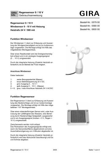 Regensensor 0 / 10 V Gebrauchsanweisung - Voltus