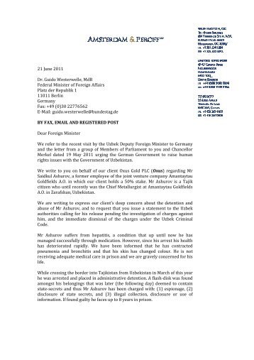 Letter to Dr Guido Westerwelle and Mps 21 - Free Said Ashurov