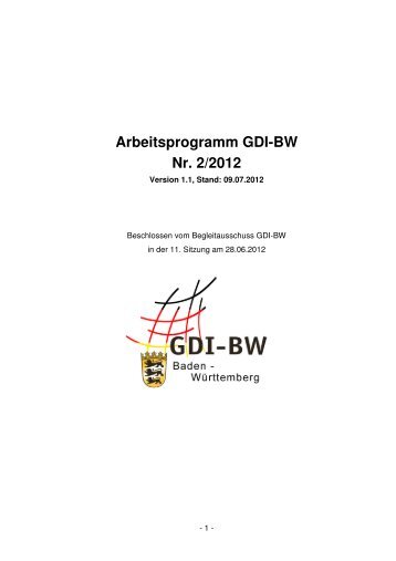 Arbeitsprogramm GDI-BW Nr. 2/2012 - Geoportal Baden-Württemberg