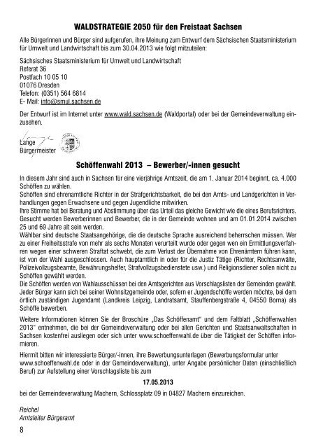 Amtsblatt Nr. 221 April 2013 - Gemeinde Machern