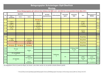 Belegungsplan Schulanlagen Gipf-Oberfrick Montag