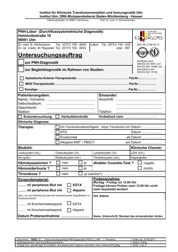 Untersuchungsauftrag - Drk-Blutspendedienste