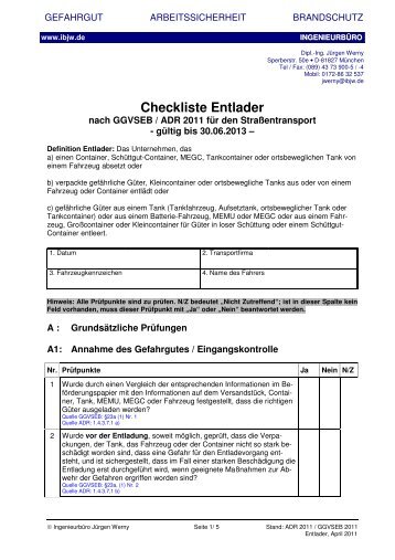 Checkliste Entlader - Gefahr/gut