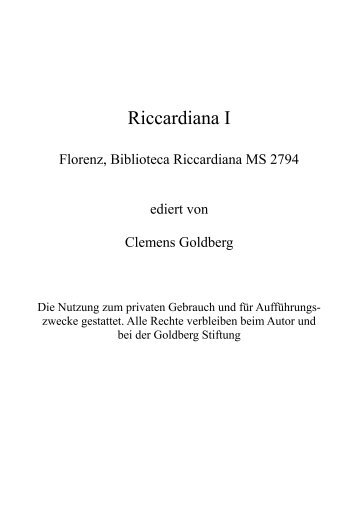 Riccardiana I - Goldberg Stiftung
