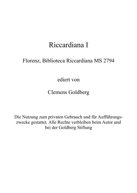 Riccardiana I - Goldberg Stiftung