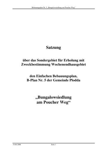 Satzung zum B-Plan Nr. 5 Bungalowsiedlung Am Poucher Weg vom ...