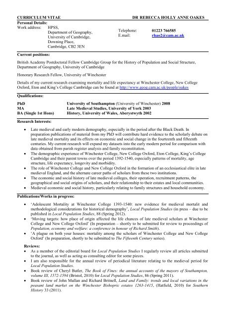 Curriculum Vitae - University of Cambridge Department of Geography