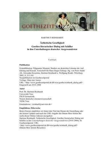 Ästhetische Geselligkeit. Goethes literarischer Dialog mit Schiller in ...