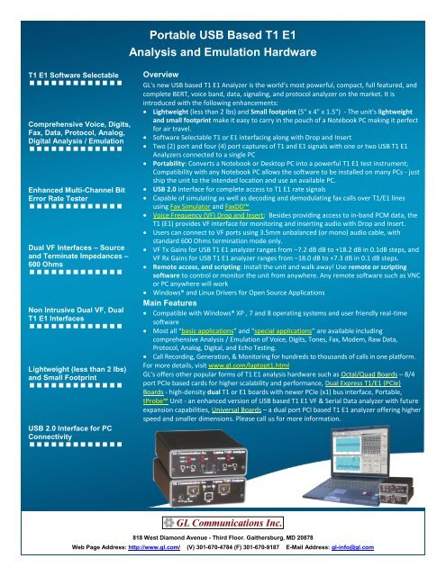Portable USB T1/E1 Analyzers Brochure