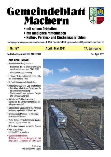 Amtsblatt Nr. 197 April 2011 - Gemeinde Machern