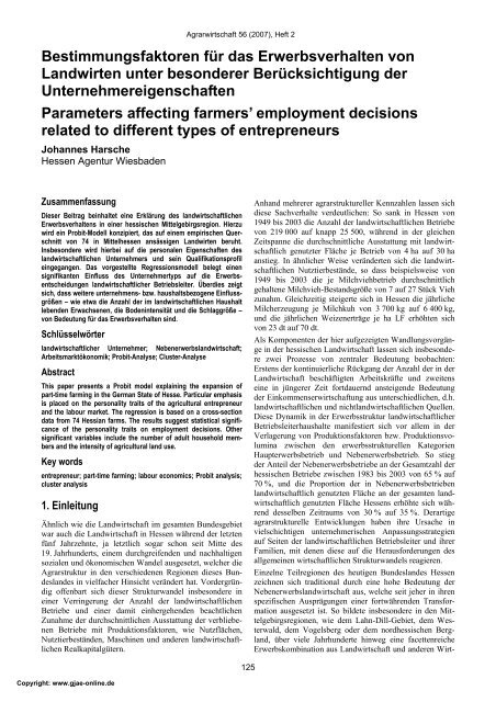 Bestimmungsfaktoren für das Erwerbsverhalten von Landwirten ...