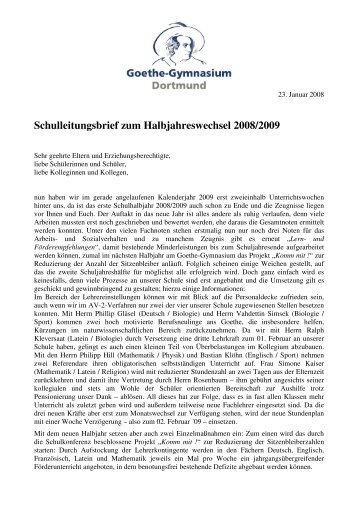 Schulleitungsbrief zum Halbjahreswechsel 2008/2009 - Goethe ...