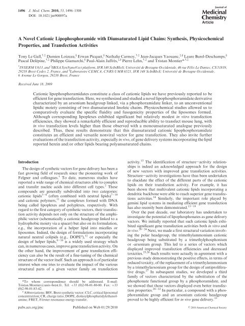 A Novel Cationic Lipophosphoramide with Diunsaturated Lipid Chains