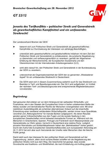 GT 22/12 Jenseits des Tarifkonflikts – politischer Streik und ... - GEW