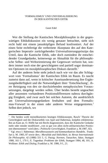 'Formalismus' und Universalisierung in der Kantischen ... - Geert Edel