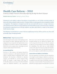 Health Care Reform – 2010 - GenSpring Family Offices