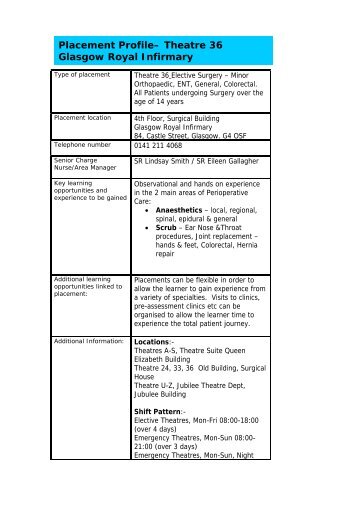 Placement Profile– Theatre 36 Glasgow Royal Infirmary