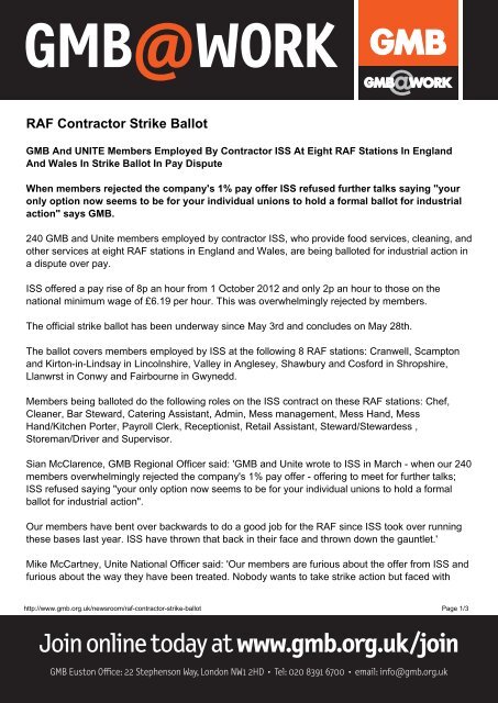 RAF Contractor Strike Ballotx - GMB