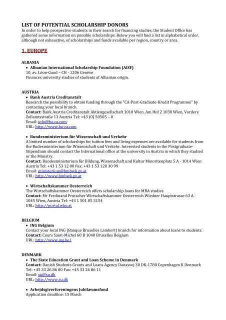 list of potential scholarship donors 1 europe geneva academy of