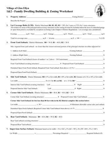 1 and 2 Family Dwelling Zoning Worksheet - The Village of Glen Ellyn