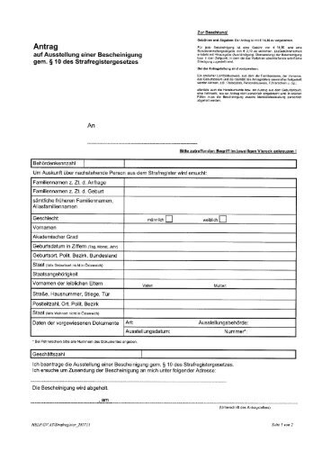 Antrag auf Strafregisterbescheinigung