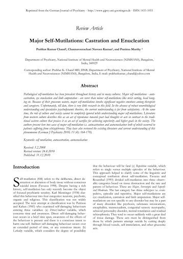 Review Article Major Self-Mutilations: Castration and Enucleation