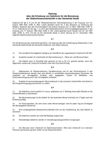 Obdachlosenunterk. Gebuehren - Gemeinde Ilsede