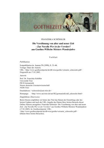 Die Versöhnung von alter und neuer Zeit - Das Goethezeitportal