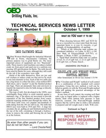 technical services news letter - GEO Drilling Fluids, Inc.