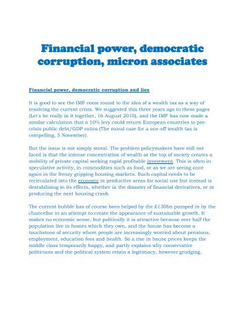 Financial power, democratic corruption, micron associates