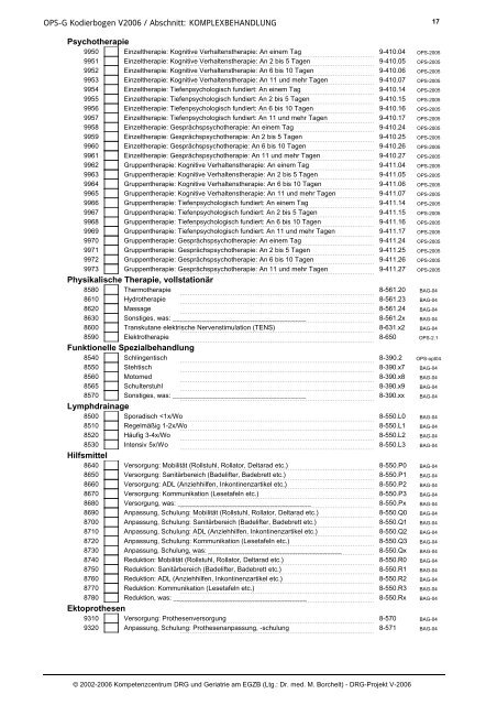 OPS-G V2006 -- Kodierbogen - DRG-Kompetenzteam Geriatrie