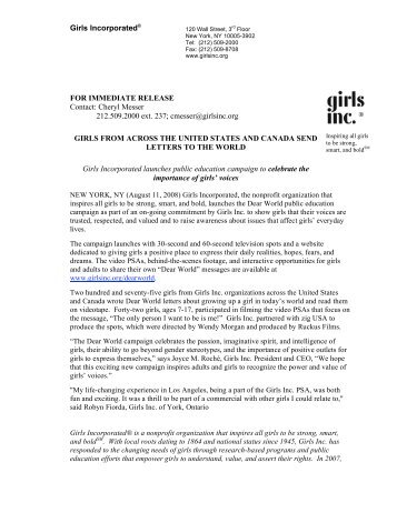 IMMEDIATE RELEASE Contact - Girls Inc.