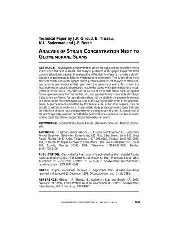 analysis of strain concentration next to geomembrane seams - IGS ...